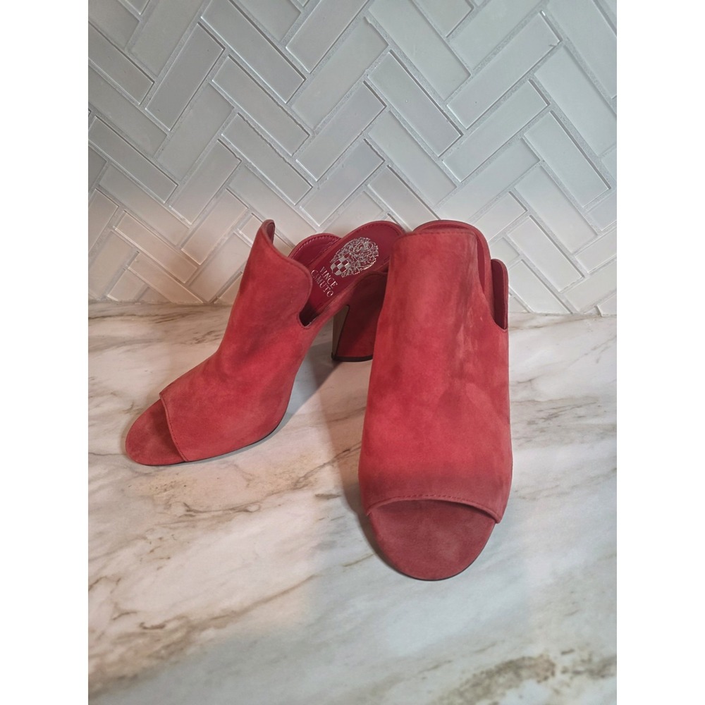 Vince Camuto Gerty Suede Block Heel High Vamp Mules, Size 5.5 Glamour Red